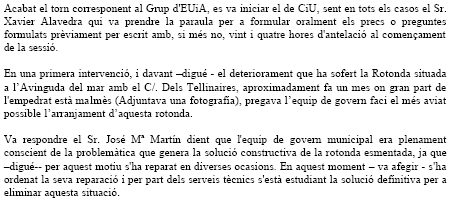Pregunta de CiU a l'Ajuntament de Gavà sobre la rotonda situada entre l'avinguda del mar i el carrer Tellinaires (27 d'abril de 2006)